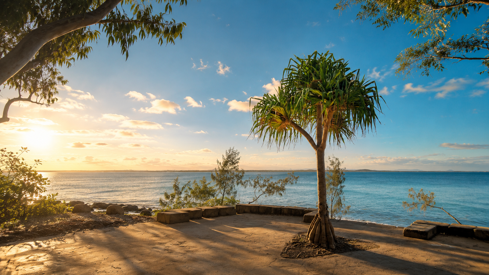 Sunshine Coast coastline at sunset
